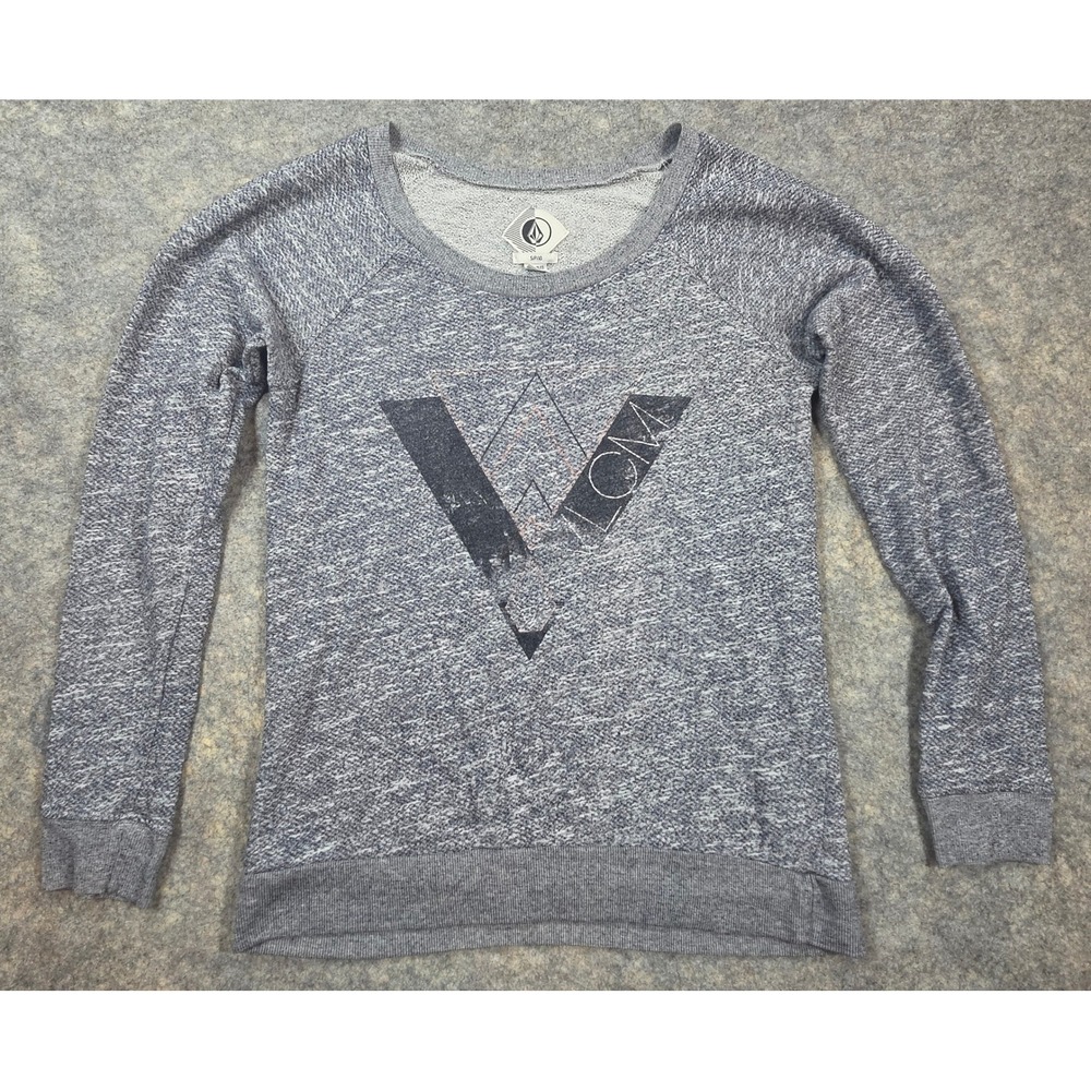 Volcom Stone Womens Small Gray Heathered Graphic Pullover Shirt VLCM Logo